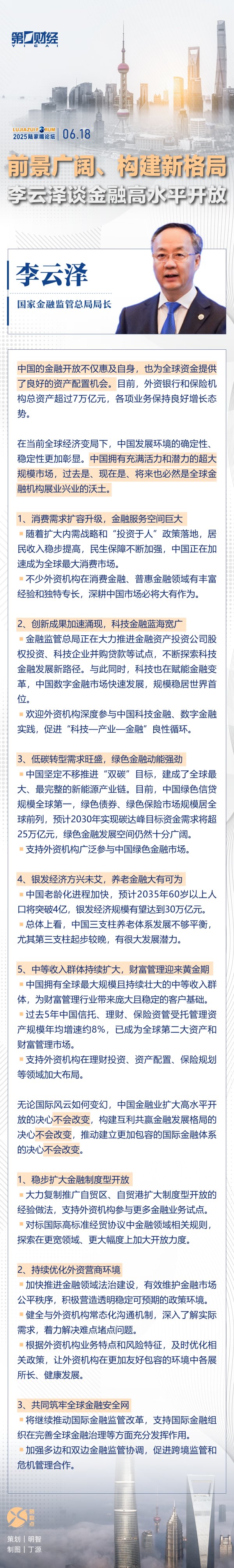 兆富配资 一图速览｜2025陆家嘴论坛上，国家金融监管总局局长李云泽讲话释放哪些信号？