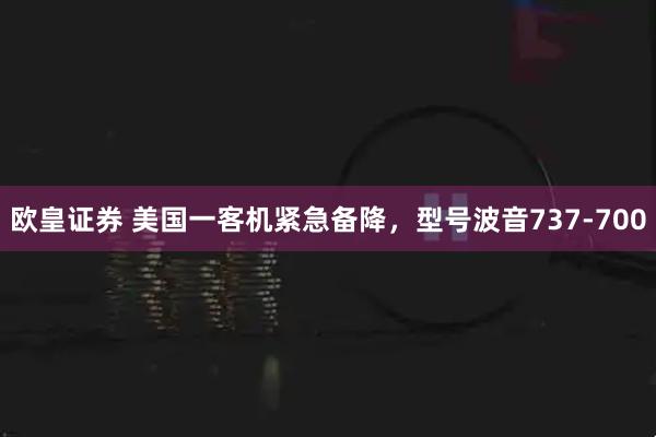 欧皇证券 美国一客机紧急备降，型号波音737-700